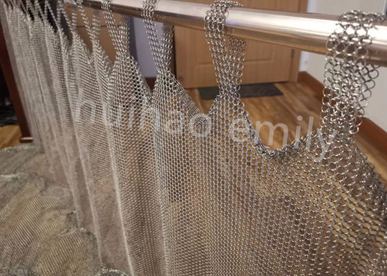 Tab Top Type 7mm Metal Ring Mesh Curtain Złożona ze stali nierdzewnej 316L