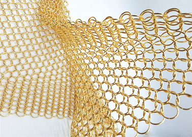 1.5mm Dia 15mm OD Gold Coloured Steel Ring Mesh Dexhibition Halls Divider