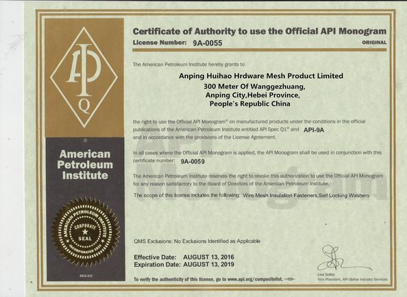 Chiny Huihao Hardware Mesh Product Limited Certyfikaty